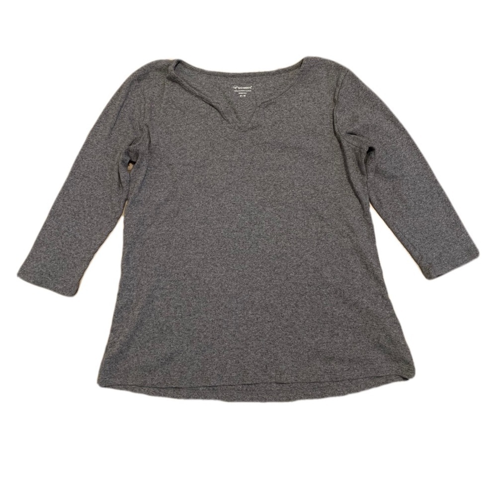 Segments Grey 3/4 Sleeve V-Neck Tunic Top - 100% Cotton M/M